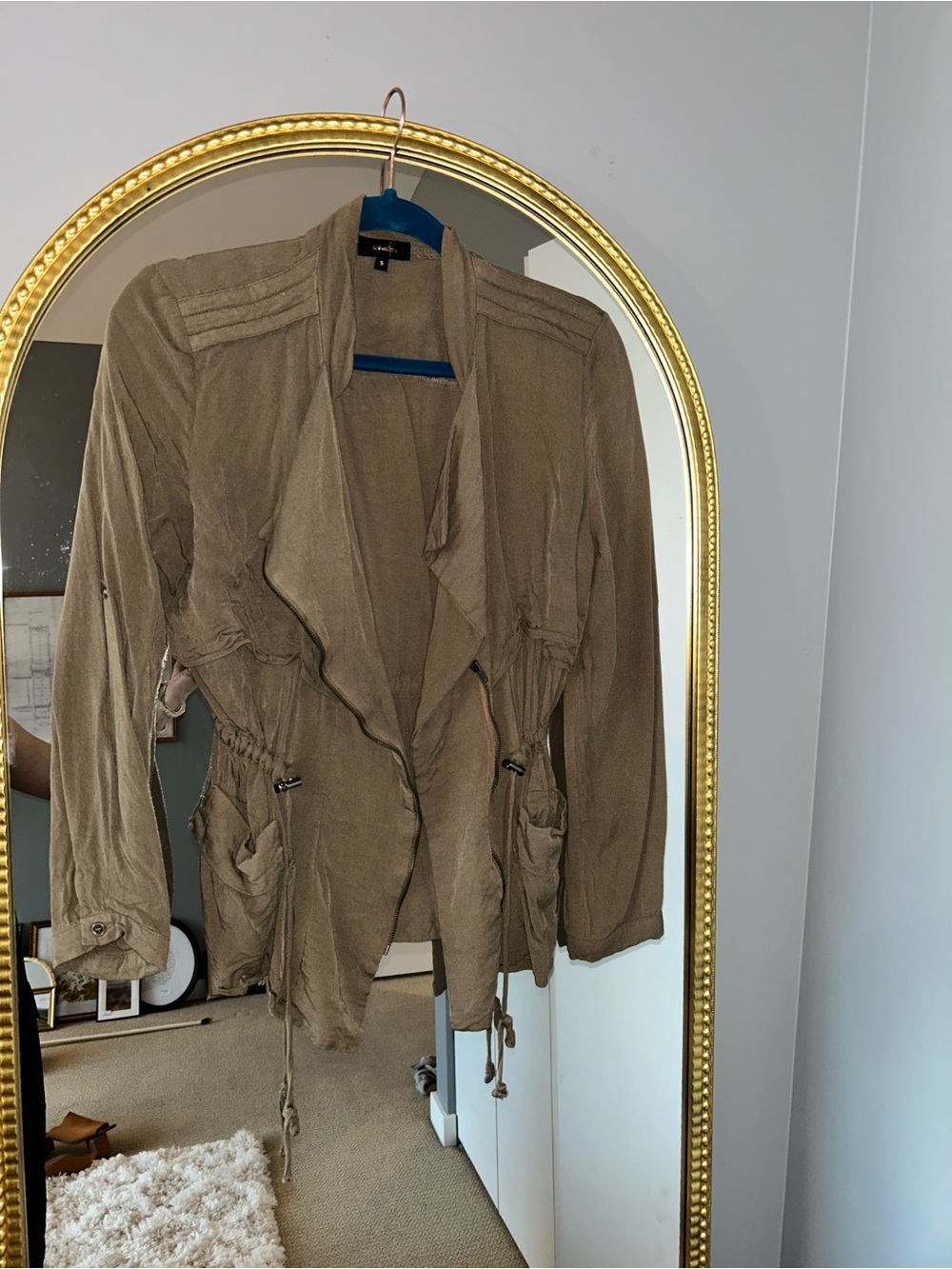 Lightweight Taupe Drawstring Jacket - Women